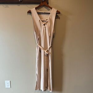 Hem & Thread Beige Midi Dress with Tie Detail